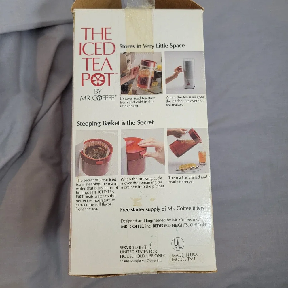 Mr. Coffee The Iced Tea Pot TM1 White Red Vintage 1990 2 Quart Maker Tested RARE